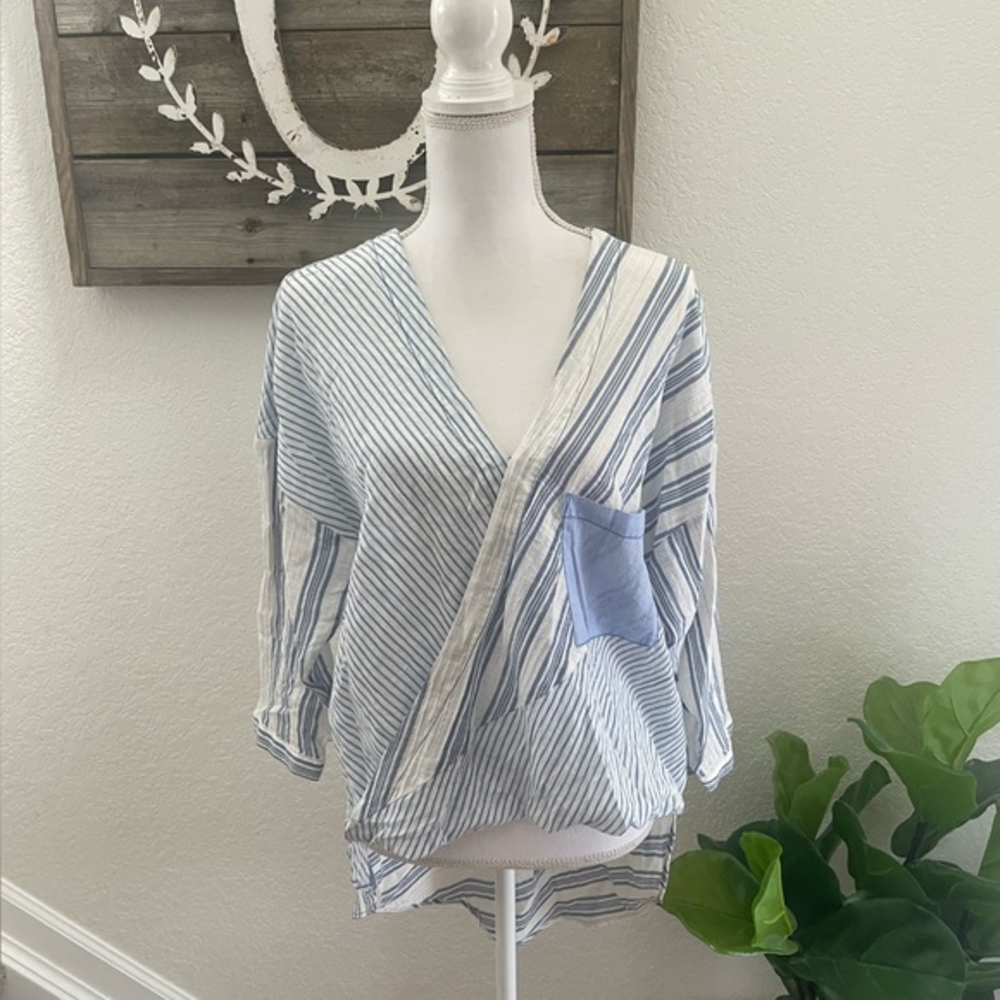Anthropologie Holding Horses‎ High low blue striped blouse size M